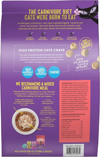 Miniatura 3 de Tiki Cat Born Carnivore - Alimento seco para gatos con alto contenido de proteínas, harina de pollo, arenque y salmón, bolsa de 11.1 libras