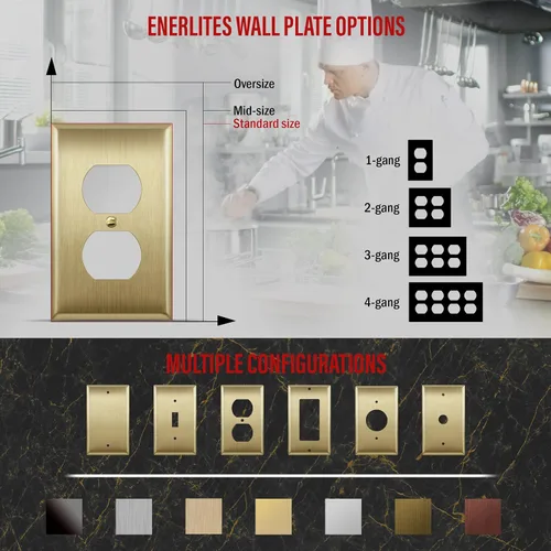 Miniatura 5 de ENERLITES Placa de pared de metal para tomacorriente receptáculo dúplex, cubierta de salida de acero inoxidable, resistente a la corrosión