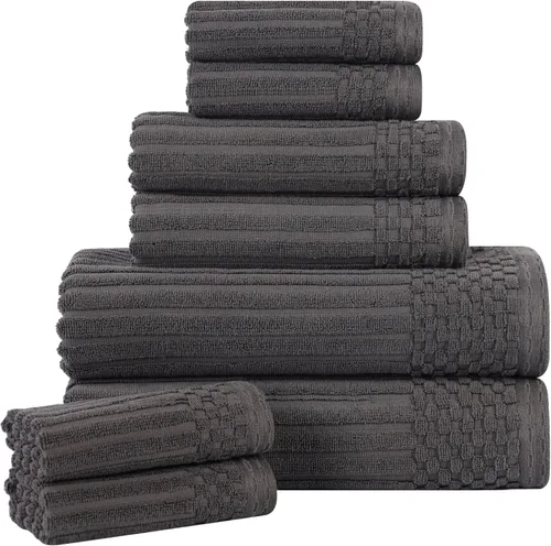 Miniatura 54 de Superior Juego de 6 toallas de algodón sólido y acanalado, toallas de cara de 13 x 13 pulgadas, toallas de mano de 16 x 28 pulgadas, toallas de baño