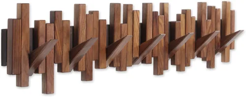 Miniatura 7 de Perchero de madera para colgar en la pared, varios estantes sólidos hechos a mano de madera de cerezo natural con 7 ganchos modernos abatibles