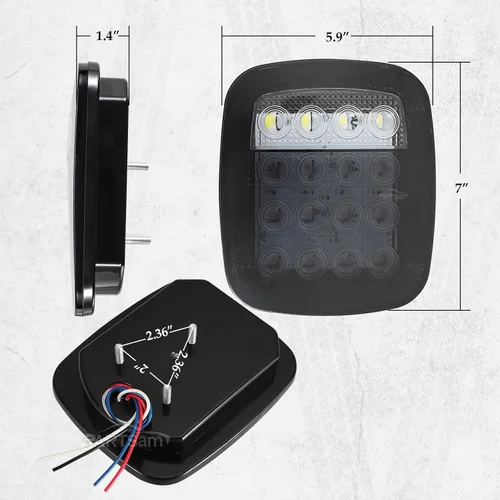Miniatura 5 de Partsam 2x luces traseras LED de 16 LED, combinación de luz de freno, giro, reversa y marcha atrás, 12-5050 rojas, 4-5050 blancas con lente de humo
