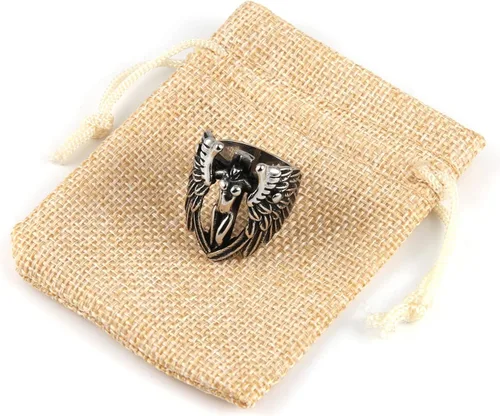 Miniatura 6 de HZMAN Anillo de acero inoxidable con alas de ángel de plumas de diosa de arcángel vintage