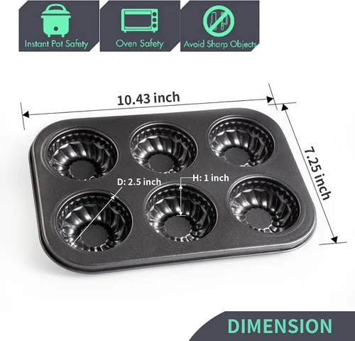 Miniatura 2 de Yomvzake Mini molde para tartas, 6 cavidades de tubo acanalado para tartas, molde para brownie, molde redondo pequeño para tartas para tartas