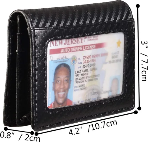 Miniatura 7 de RFID Cuero Genuino Bifold ID/Business Tarjeta de Crédito Caso Titular para Hombres Delgado Bolsillo Frontal Billetera Botón Negro