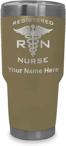 Miniatura 16 de LaserGram Vaso aislado al vacío de 20 onzas, enfermera registrada RN, grabado personalizado incluido (negro)