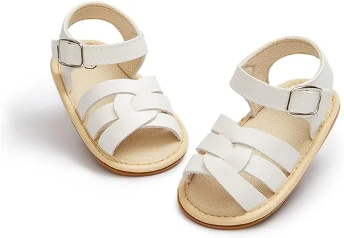 Miniatura 13 de Meckior Sandalias de verano con punta abierta y suave de piel sintética para bebés y niñas pequeñas