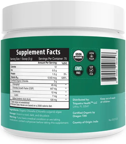 Miniatura 9 de Polvo orgánico de Chlorella - Cruda y cultivada al sol - Algas verdes densas en nutrientes con CGF (factor de crecimiento de Chlorella), apoya