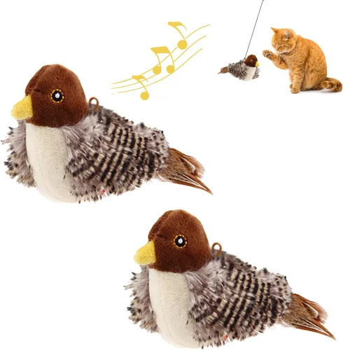 Gigwi Juguetes interactivos para gatos con sonido de chirrido, pack de 2, juguetes para pájaros con chirridos estimulantes que hacen ruido, juguete
