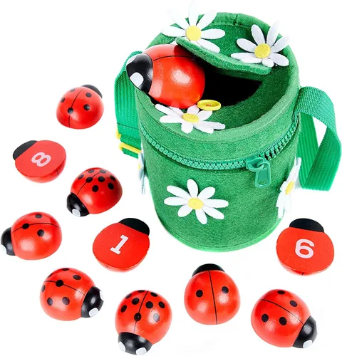 Contar mariquitas – Juguete Montessori de madera para niñas de 3, 4 y 5 años, juguetes de aprendizaje de mariquita para niños pequeños, juguetes