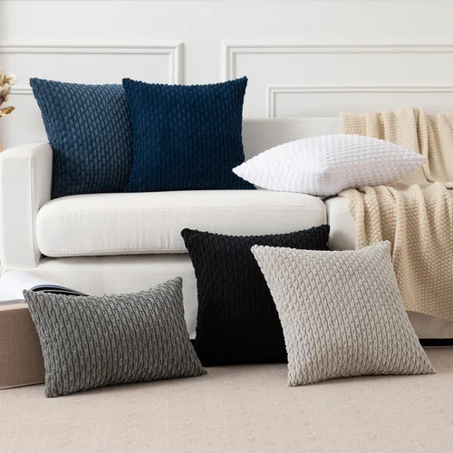 Miniatura 356 de K Kevin Textile - Juego de 2 fundas de almohada decorativas de corduroy suave azul con rayas estilo bohemio, fundas de almohada para sofá, cama