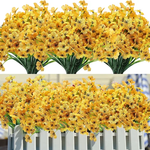 Miniatura 18 de Jutom 24 piezas de flores artificiales para decoración al aire libre, flores sintéticas de seda resistentes a los rayos UV, plantas a granel, Azul