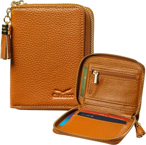 Miniatura 11 de Claasico Cartera Bifold para mujer con bloqueo RFID Cartera de piel auténtica con cremallera y bolsillo para monedas para mujer Elegante soporte