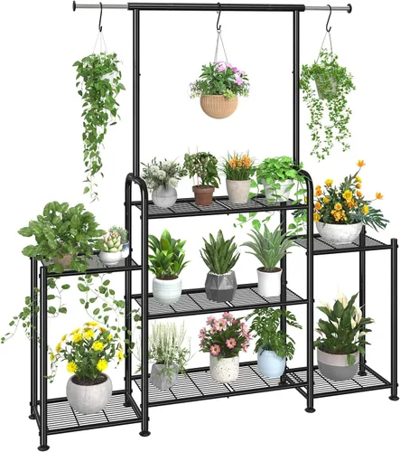Simple Trending Soporte para Plantas de Interior y Exterior, Estante Colgante de Metal de 3 Niveles Alto para Múltiples Macetas de Flores, Soporte