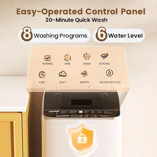 Miniatura 4 de BANGSON 1.08cu.ft Portable Washing Machine, Full-Automatic washing Machine with 8 Programs 6 Water Levels, Drain Pump and LED Display, Compact