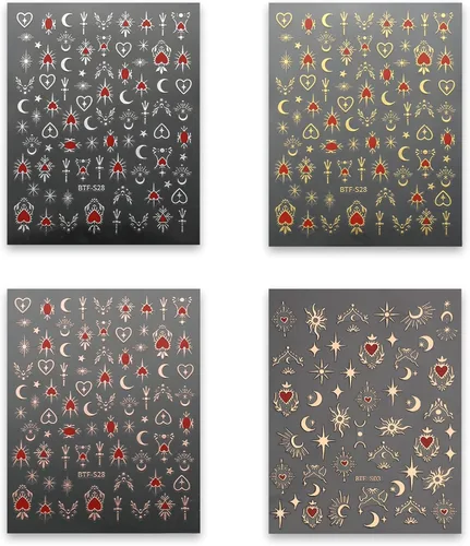 Miniatura 5 de 8 hojas de calcomanías doradas para arte de uñas, sol, estrella, luna bronceadora, calcomanías de uñas autoadhesivas 3D, calcomanías de uñas