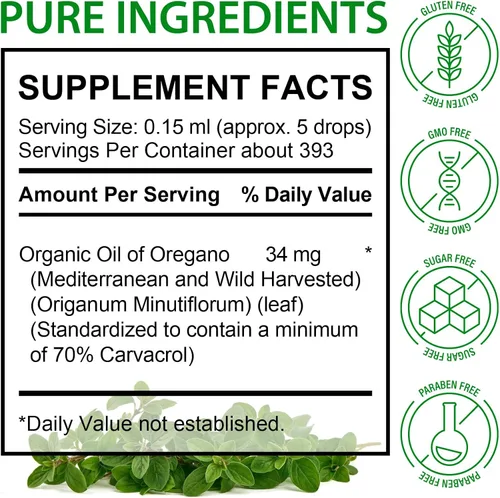 Miniatura 2 de Paquete de 2 gotas líquidas de aceite de orégano orgánico, suplemento de hierbas naturales con aceite de gotas de orégano, inmune, apoyo digestivo