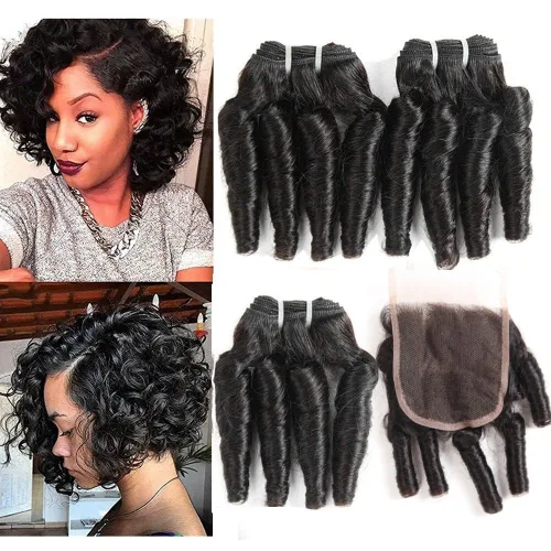 Miniatura 7 de Molefi Extensiones de cabello humano brasileño Funmi rizado, 4 paquetes de extensiones de cabello humano negro, extensiones de cabello corto rizado