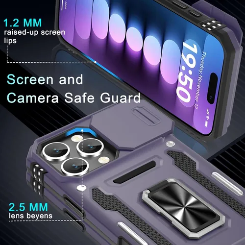 Miniatura 120 de DEERLAMN Funda para iPhone Xs Max con funda deslizante para cámara + protector de pantalla, soporte giratorio de anillo de grado militar a prueba