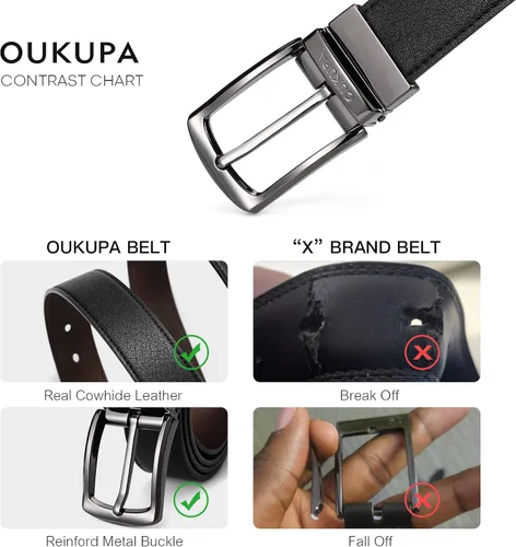 Miniatura 5 de OUKUPA Cinturones reversibles para hombres cinturones de cuero genuino negro marrón pantalones de mezclilla clásicos de negocios hebilla con caja