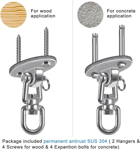 Miniatura 8 de SELEWARE Colgadores de columpio de acero inoxidable para columpio de techo, ganchos giratorios gratuitos para columpio de yoga, columpio para Plata