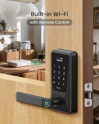 Miniatura 3 de DESLOC Cerradura inteligente D120L con asa, cerradura de teclado WiFi integrada para puerta interior, entrada sin llave 0.5S con mango de huellas