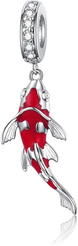 Dijes de plata de ley con diseño de carpa roja para pulseras Pandora, collares con colgante de pez koi rojo, regalos de joyería para mujeres, niñas,