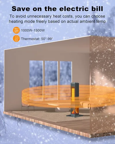 Miniatura 7 de Uthfy Calentadores de espacio eléctricos de 32 pulgadas para uso en interiores con llama, 4 modos, control remoto, termostato, oscilación