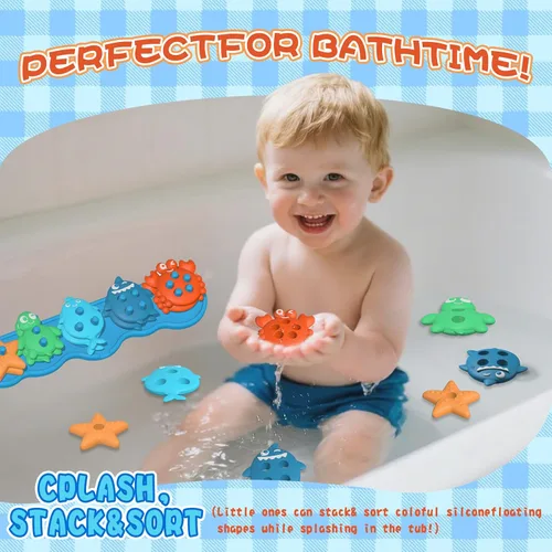 Miniatura 5 de Juguetes de baño con succión para bebé, juguete de baño de silicona sin moho, clasificador y apilable, juguetes sensoriales y el mejor regalo