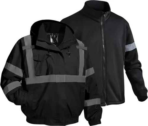 Chaqueta de seguridad 3 en 1, chaqueta reflectante de alta visibilidad, chaqueta bomber Hi Vis, forro polar, impermeable, ANSI Clase 3, negro, S