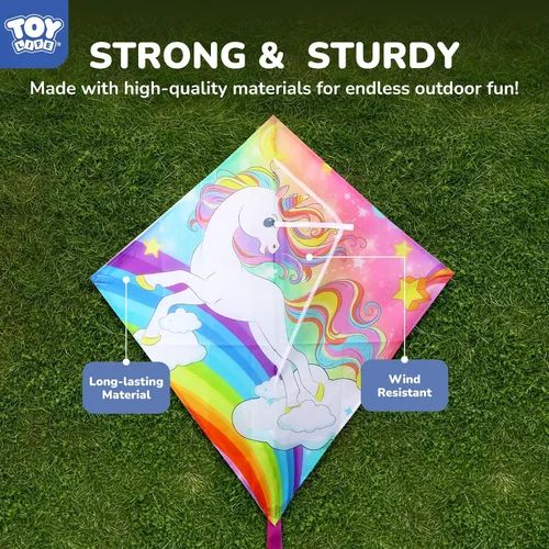 Miniatura 4 de TOY Life Unicorn Kite for Kids – Large Easy to Fly Beach Kite with 50M String & Handle – Durable Nylon Outdoor Toy for Boys & Girls Ages 4-12 – Gift