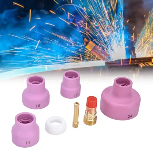Miniatura 2 de Oumefar Kit de accesorios de soldadura de 7 piezas, boquilla de cerámica, junta de copa de lente de gas para WP17/18/26, tazas de soldadura