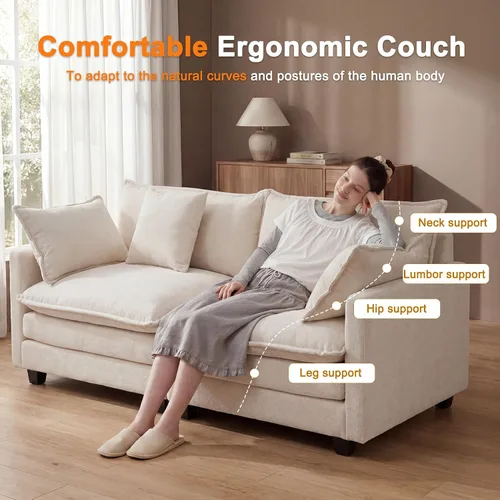 Miniatura 5 de Juego de sofá de felpilla Cloud de 77 pulgadas con almohadas, sofá biplaza de asiento profundo para apartamentos, ahorro de espacio de 2 plazas