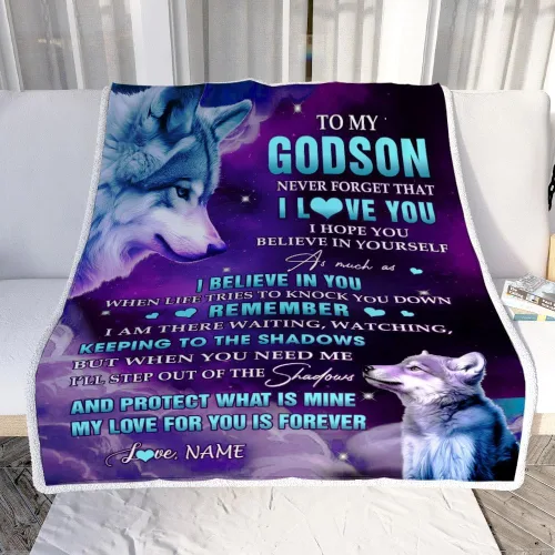 Miniatura 2 de Manta personalizada con texto en inglés «To My Godson», de Godmother Godmother Wolf Moon, My Love for You is Forever Godson Birthday Christmas