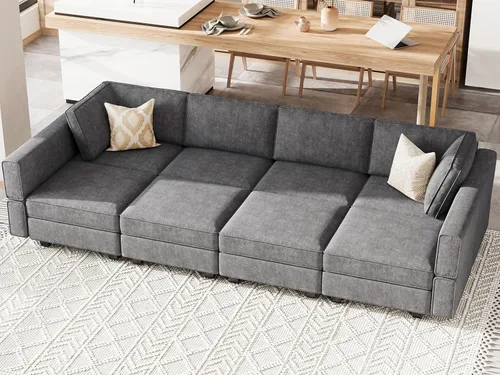 Miniatura 23 de Belffin - Sofá seccional modular con cama oculta, sofá seccional convertible para sala de estar. Sofá color gris claro