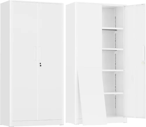 Miniatura 26 de Greenvelly Armario de almacenamiento de metal con puertas y estantes, armario de almacenamiento con cerradura de 36 pulgadas para oficina, gabinete