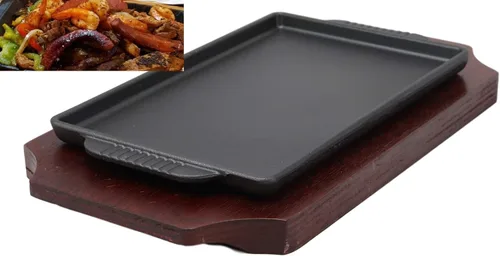 Miniatura 10 de Ebros - Sartén de hierro fundido de tamaño personal para fajita, plato de carne japonesa con base de madera para restaurante, hogar, cocina