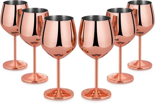 Miniatura 19 de Lifecapido Juego de 6 copas de vino de acero inoxidable, copas de vino coloridas de acero inoxidable de 18 onzas, copas de vino de metal con tallo