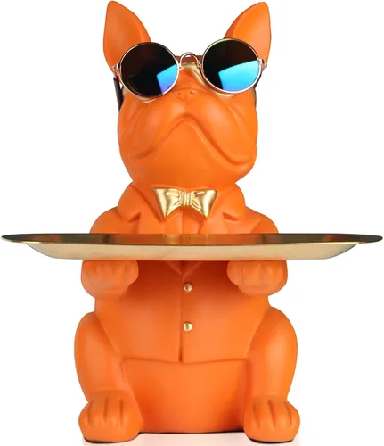 Miniatura 10 de suruim Regalos de Bulldog Francés Portallaves Bandeja para Dulces Decoración del Hogar Estatua de Mayordomo de Resina Cuenco para Llaves Mesa