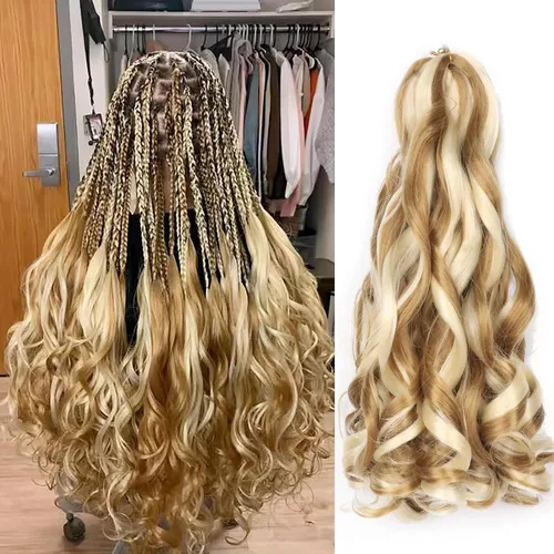 Miniatura 44 de Cabello rizado francés para trenzar de 12 pulgadas, 8 paquetes de cabello rizado preestirado para trenzas de caja, rizos franceses, trenzas