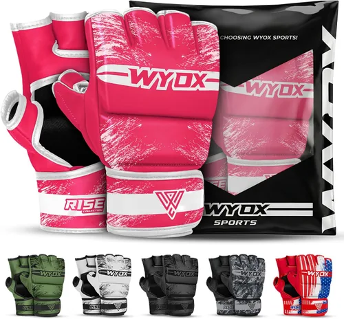Miniatura 8 de WYOX Guantes MMA para hombres y mujeres – Guantes de boxeo de agarre y combate con diseño de palma abierta, guantes de entrenamiento acolchados sin