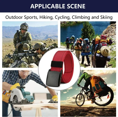 Miniatura 6 de LionVII Cinturón para hombre, cinturón ajustable con hebilla de plástico transpirable para deportes de trabajo, fácil de recortar para adaptarse a