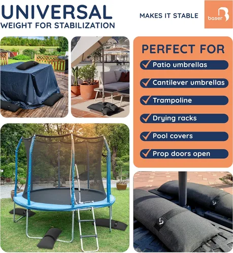 Miniatura 3 de Baser Bolsas de peso rectas rellenables de 2 x 33 libras rellenables para sombrillas de patio, voladizos y accesorios de jardín
