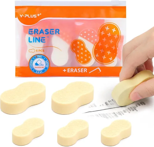 Yplus Eraser Line - Borradores de lápiz de hipolímero para la oficina escolar, lindo borrador de goma blanca para niños, artista sin residuos, 6