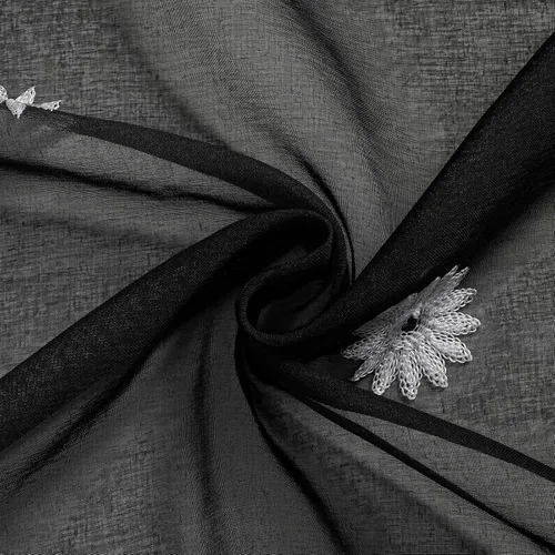 Miniatura 7 de WUBODTI Black Ombre Sheer Curtains 84 Inch Length 2 Panels - Gradient Grey White to Black Semi Sheer Curtains with Embroidery, Light Filtering