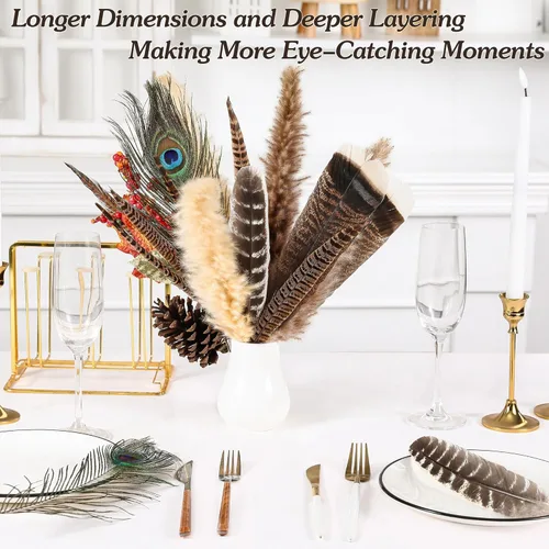 Miniatura 3 de Ballinger Plumas de faisán naturales grandes – 8-12 pulgadas, 4 estilos, 15 plumas de manualidades surtidas a granel, plumas de pavo real faisán
