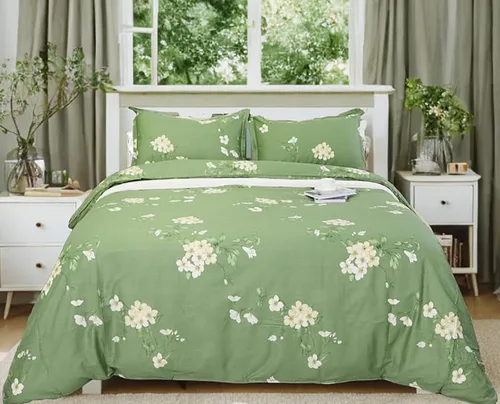 Miniatura 24 de Helthep - Juego de funda de edredón floral, tamaño Queen, 100% algodón, con patrón de flores rosas, funda de edredón vintage con hojas verdes