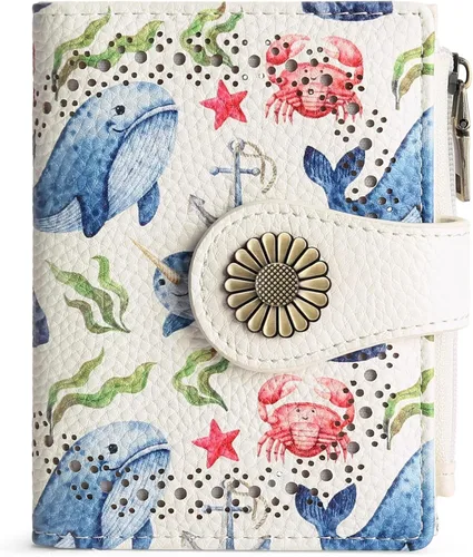Miniatura 10 de SENDEFN - Carteras pequeñas para mujer, cartera compacta con bloqueo RFID, de cuero, plegable, con bolsillo para monedas y cierre, A-baby Azul