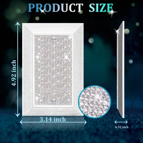 Miniatura 3 de Cubierta para interruptor de luz, con purpurina, bonitas cubiertas de placa de interruptor con diamantes de imitación plateados, textura blanca