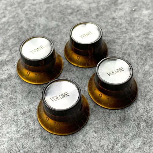 Miniatura 2 de FLEOR 18 splines 2T2V Juego de perillas de control de velocidad de plástico ámbar sombrero estilo perilla Fit LP SG Guitar Asia Import Guitar Bass