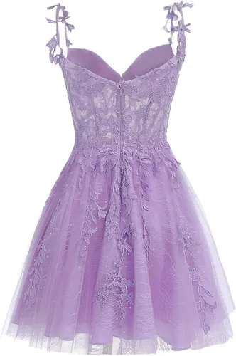 Miniatura 2 de Dessiny Vestidos cortos de graduación con tirantes delgados para jóvenes, de encaje para adolescentes, vestido de tul para regreso a casa, vestidos